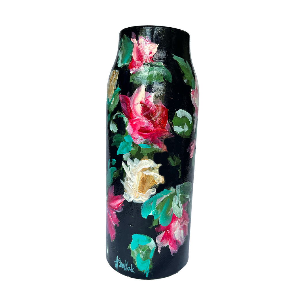 Black Floral Painted Vase