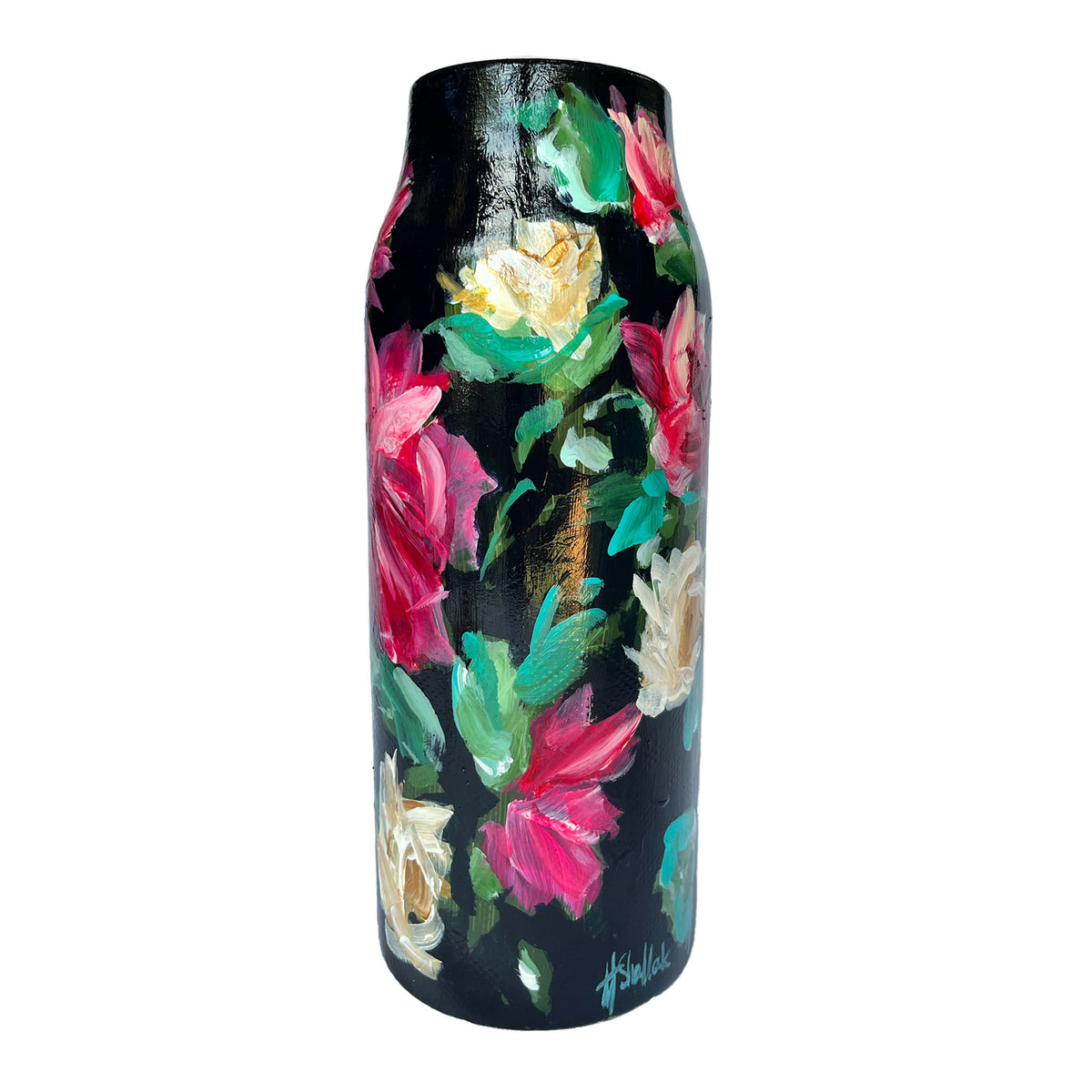 Black Floral Painted Vase