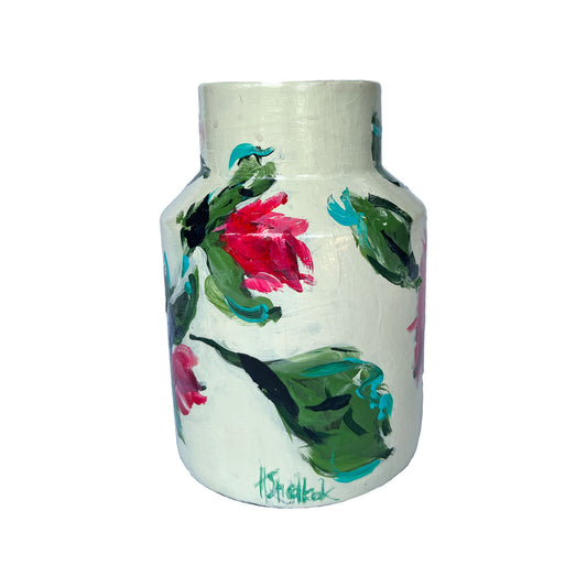 Cream Floral Painted Vase