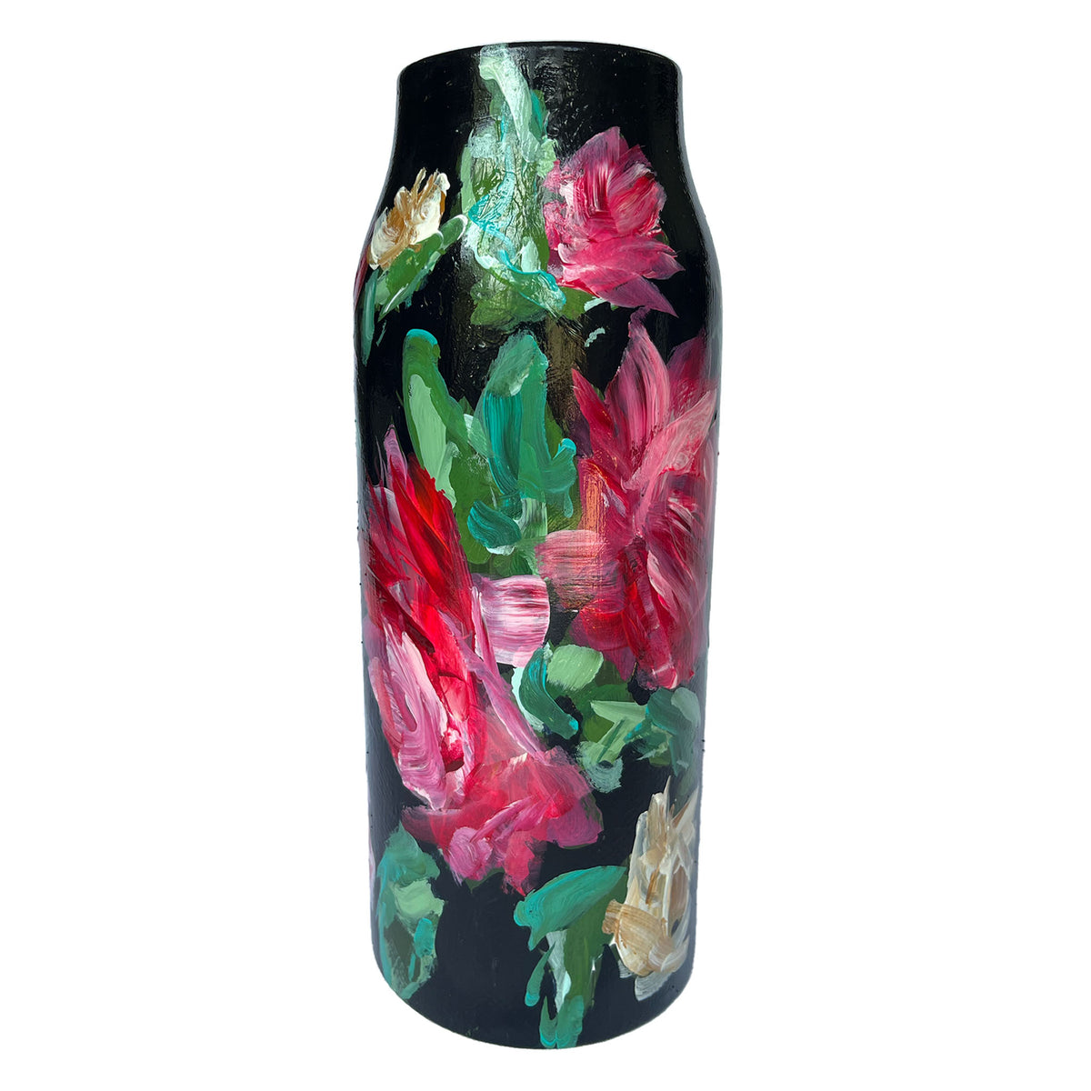 Black Floral Painted Vase