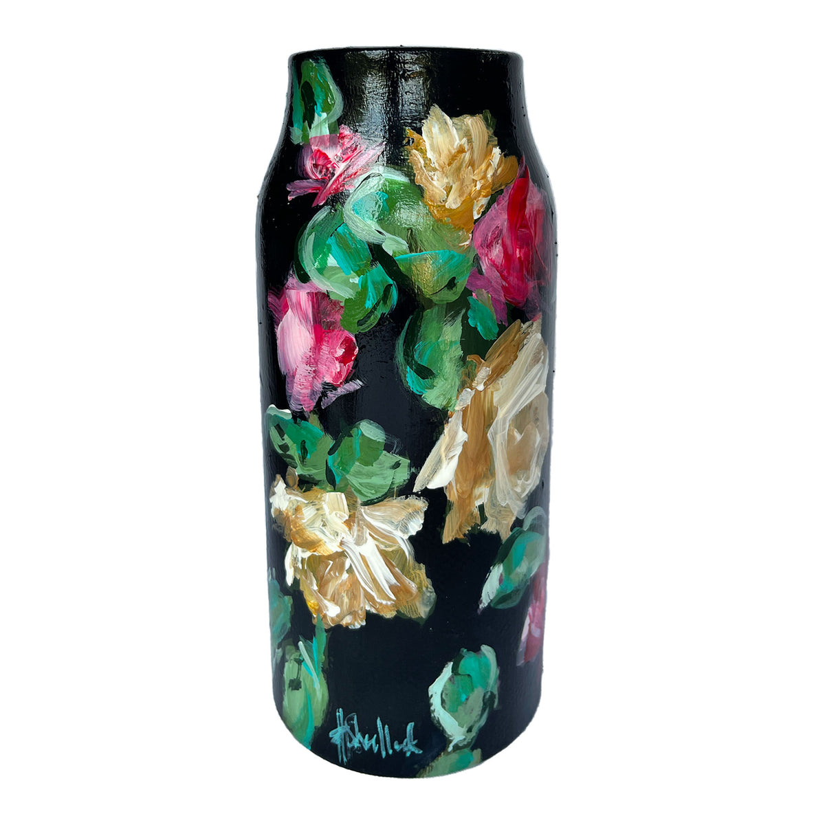 Black Floral Painted Vase