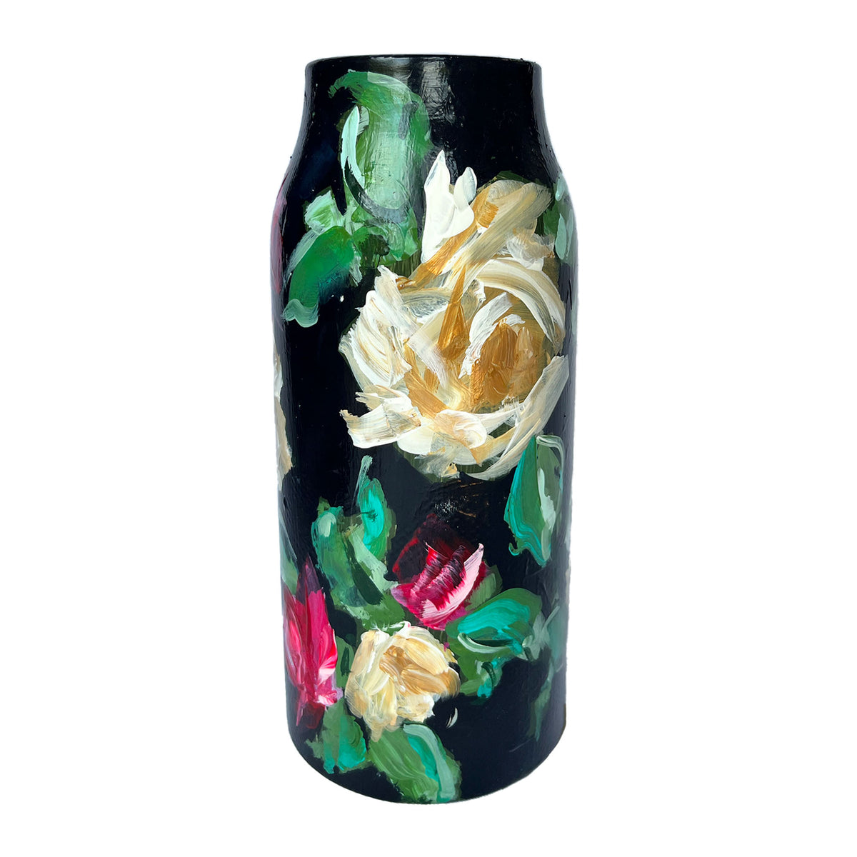 Black Floral Painted Vase